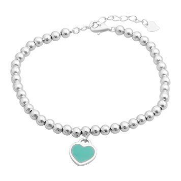 Серебряный браслет из шариков с подвеской-сердцем и эмалью Tiffany17-20 см 02710233512 Серебряный браслет из шариков с подвеской-сердцем и эмалью Tiffany фото с каталога