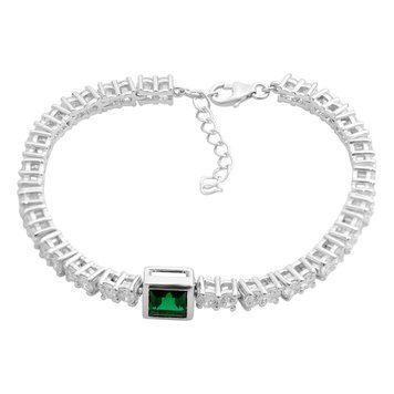 Срібний тенісний браслет з нано-смарагдом квадратної форми 17-20 см 22057841720 Срібний тенісний браслет з нано-смарагдом квадратної форми фото з каталогу