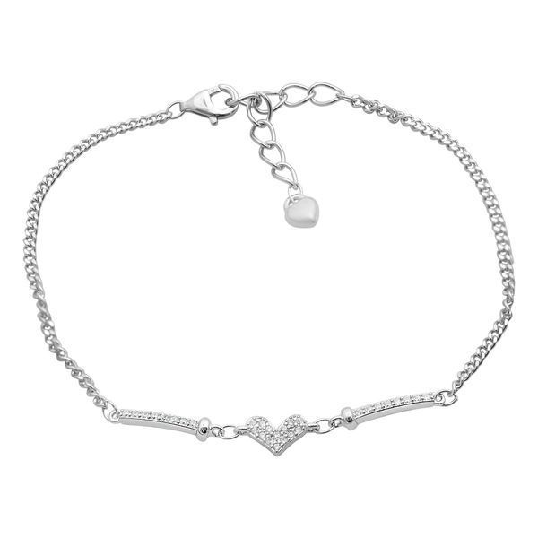Серебряный браслет с сердцем и прозрачными камнями 17-20 см 22065141720 Серебряный браслет с сердцем и прозрачными камнями фото с каталога