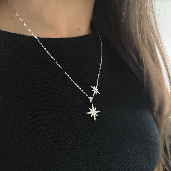 Серебряное колье LoveR с подвеской в форме звезд с фианитами 40-45 см 2209195400450 Серебряное колье LoveR с подвеской в форме звезд с фианитами фото с каталога