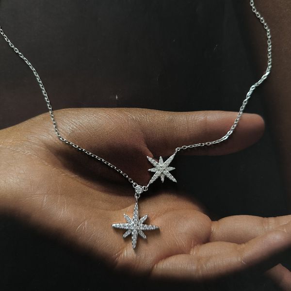Серебряное колье LoveR с подвеской в форме звезд с фианитами 40-45 см 2209195400450 Серебряное колье LoveR с подвеской в форме звезд с фианитами фото с каталога