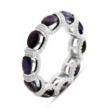 Срібна каблучка LoveR у формі доріжки з овальним натуральним сапфіром та фіанітами 220268418 Срібна каблучка LoveR у формі доріжки з овальним натуральним сапфіром та фіанітами фото з каталогу