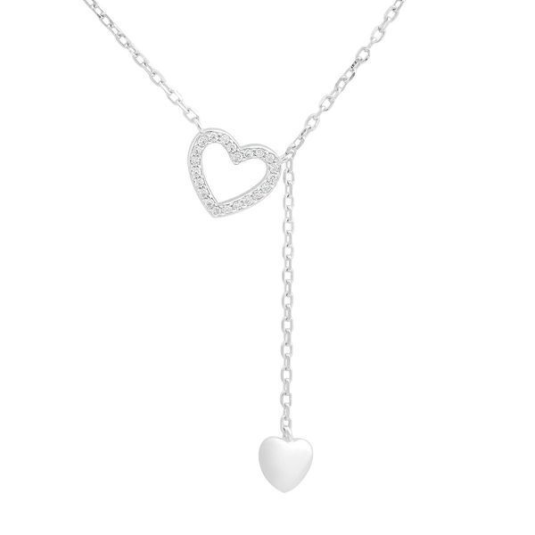 Срібне кольє LoveR з підвіскою у формі серця та фіанітами 45-50 см 2208846450500 Срібне кольє LoveR з підвіскою у формі серця та фіанітами фото з каталогу