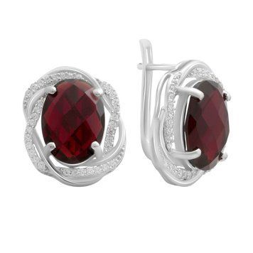 Серебряные серьги LoveR с овальными вставками граната nano, серебро 925