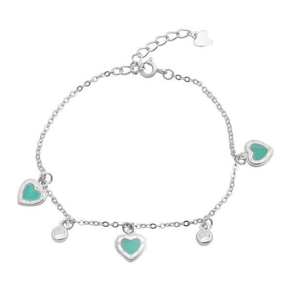 Серебряный браслет с подвесками в форме сердца Tiffany &ndash; элегантный шарм с мятными вставками 02718263412 Серебряный браслет с подвесками в форме сердца Tiffany &ndash; элегантный шарм с мятными вставками фото с каталога