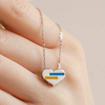 Срібне кольє LoveR Серце з блакитно-жовтою емаллю на ланцюжку, срібло 925