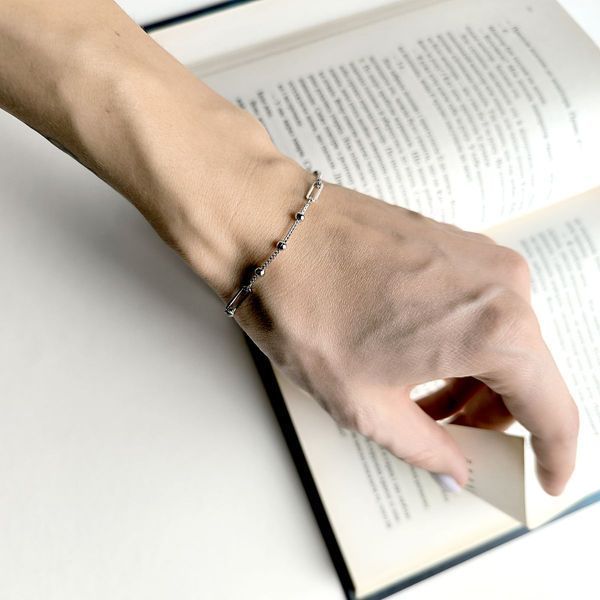 Серебряный браслет с шариками и цепочками 02712954712 Серебряный браслет с шариками и цепочками фото с каталога
