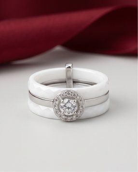 Серебряное кольцо LoveR с белой керамикой и круглой формой вставки фианита в ореоле 19 размер 816650511 Серебряное кольцо LoveR с белой керамикой и круглой формой вставки фианита в ореоле фото с каталога