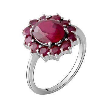 Серебряное кольцо с натуральным рубином 206849518 Срібна каблучка LoveR з натуральним рубіном овальної форми у квітковій композиції фото з каталогу