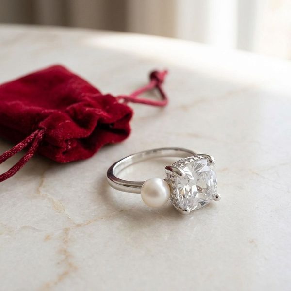 Серебряное кольцо LoveR с натуральным жемчугом и прозрачным камнем квадрат 18 размер, серебро 925