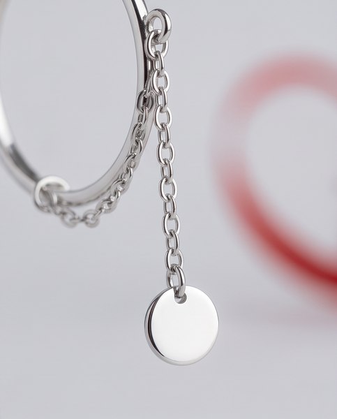 Срібна каблучка LoveR з підвісним диском на ланцюжку регульований розмір, срібло 925