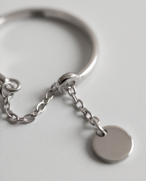 Срібна каблучка LoveR з підвісним диском на ланцюжку регульований розмір, срібло 925