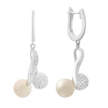 Серебряные серьги LoveR удлиненные с жемчугом и шариком фианитов 2214687 Серебряные серьги LoveR удлиненные с жемчугом и шариком фианитов фото с каталога