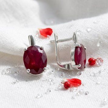 Серебряные серьги LoveR с натуральным рубином овальной формы, серебро 925