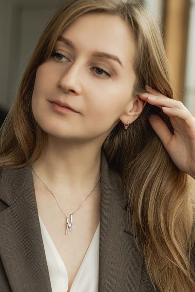 Срібне кольє LoveR з рожевим фіанітом у формі серця на тонкому ланцюжку, срібло 925