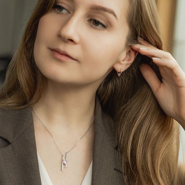 Срібне кольє LoveR з рожевим фіанітом у формі серця на тонкому ланцюжку, срібло 925