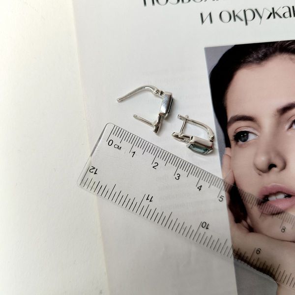 Срібні сережки з лондонським топазом прямокутної форми 2174165 Срібні сережки з лондонським топазом прямокутної форми фото з каталогу