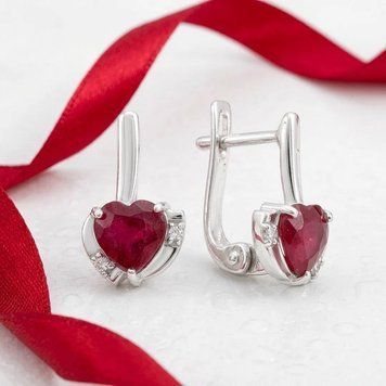 Серебряные серьги LoveR с натуральным рубином в форме сердца, серебро 925