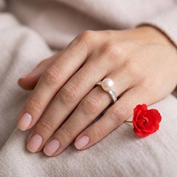 Серебряное кольцо LoveR с жемчугом и фианитами 18 размер, серебро 925